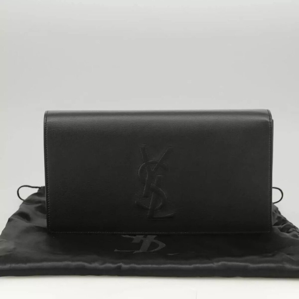 SAINT LAURENT Clutch Bag Leather Black Gold Auth - Picture 4 of 15